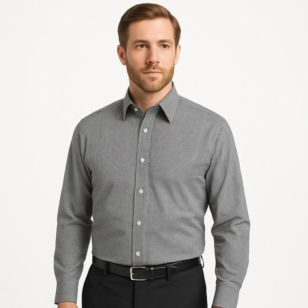 Hathaway Town Country‎ Shirt Mens 17 1/2 34 Grey Long Sleeve Button Up Collared
